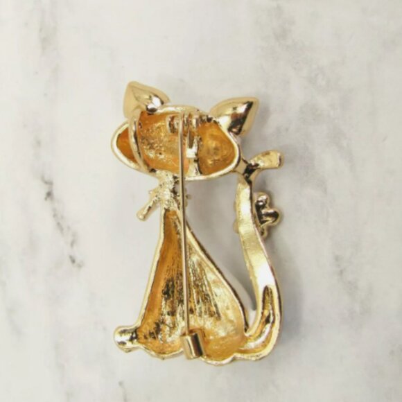 Cute Cat brooch pin in white enamel and multi color colorful spots and flower - Picture 5 of 5